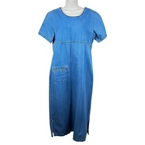 Vintage Christopher & Banks Denim Dress Midi Short Sleeve Medium Modest Church